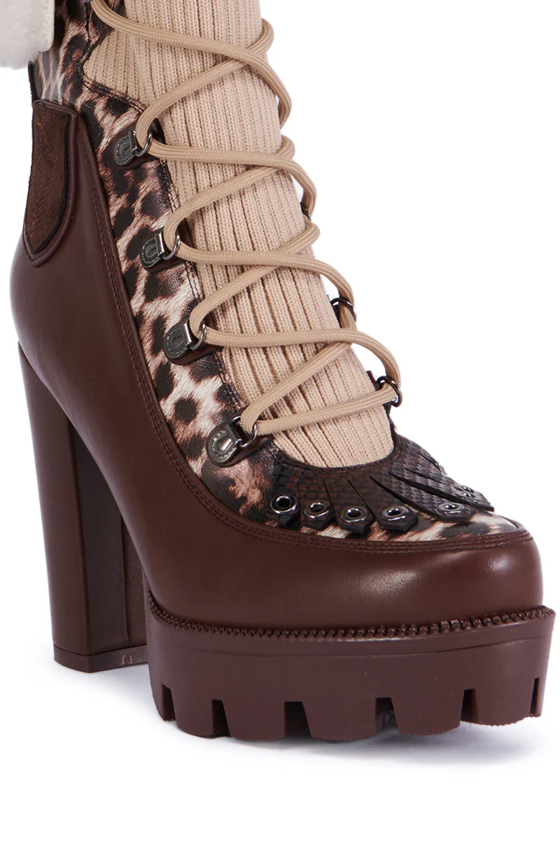 AZALEA WANG FINLEA BROWN MULTI MATERIAL BOOTIE - Image 8