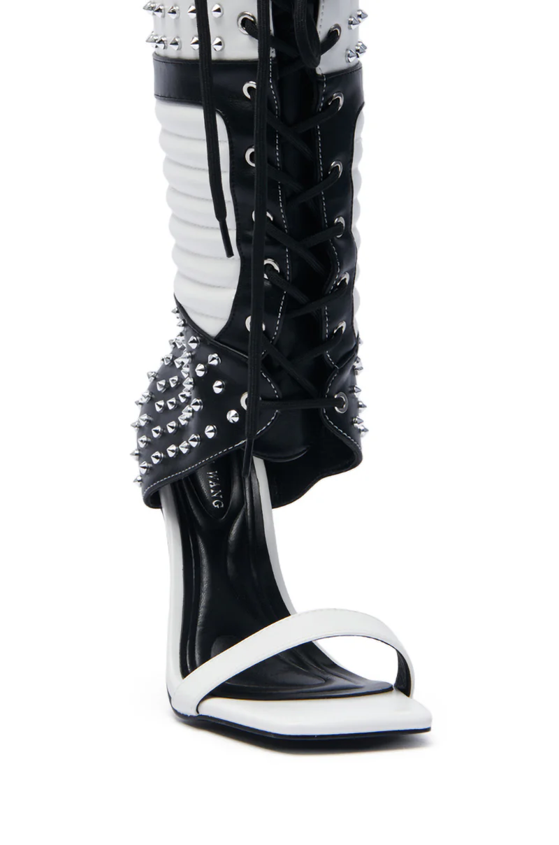 AZALEA WANG ALBERTO BLACK WHITE STUDDED OPEN TOE BOOT - Image 10