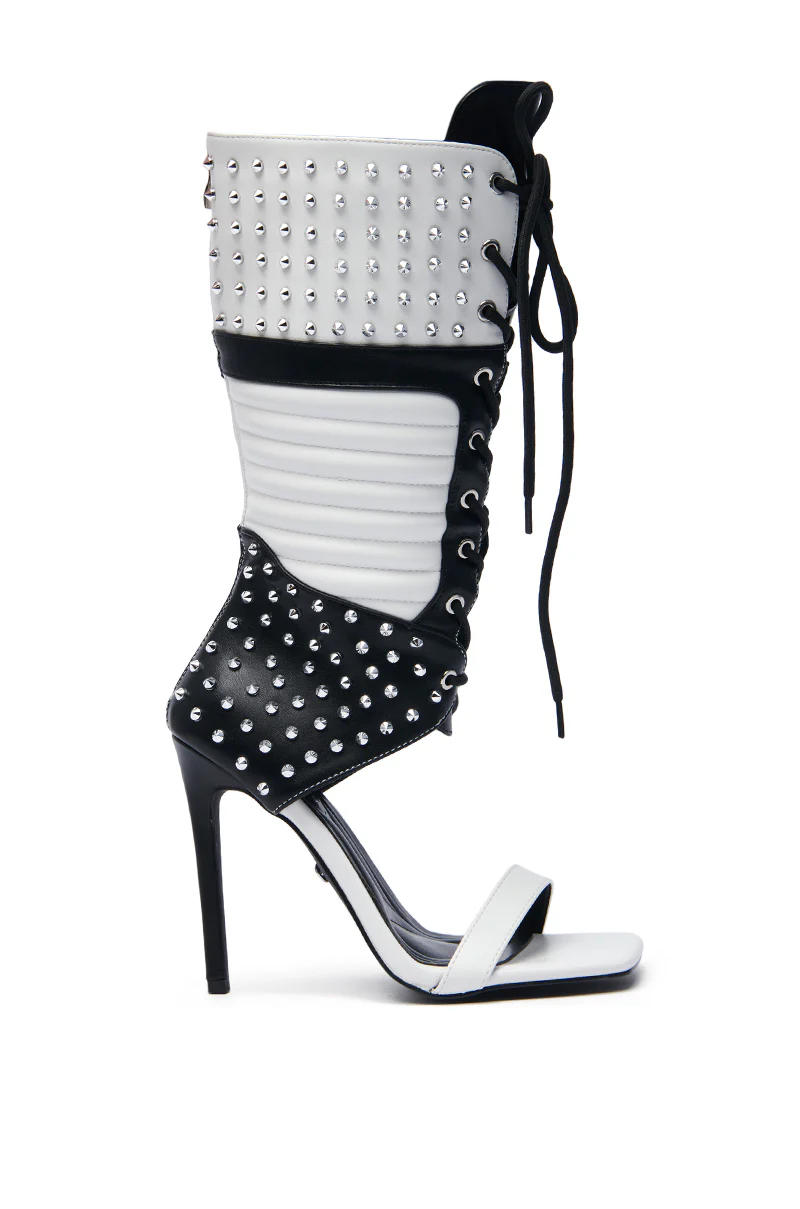 AZALEA WANG ALBERTO BLACK WHITE STUDDED OPEN TOE BOOT - Image 7