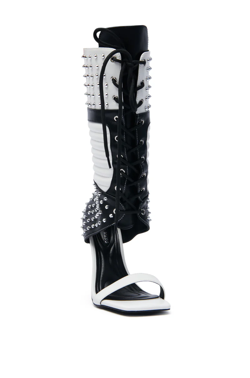 AZALEA WANG ALBERTO BLACK WHITE STUDDED OPEN TOE BOOT - Image 8