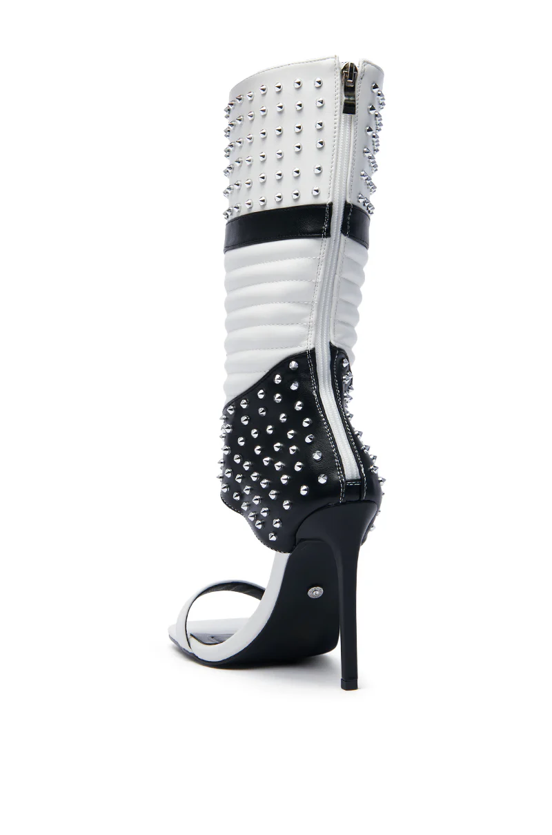AZALEA WANG ALBERTO BLACK WHITE STUDDED OPEN TOE BOOT - Image 9