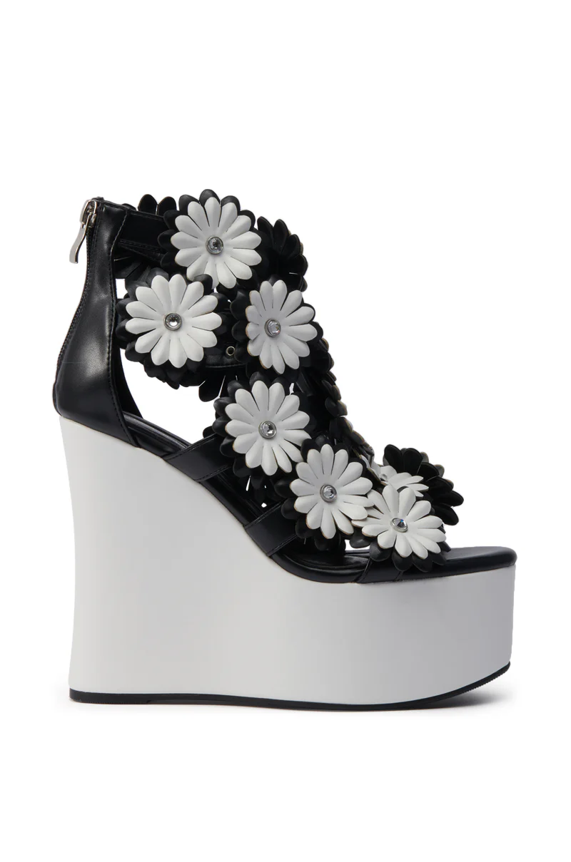 AZALEA WANG FLOWER EMBELLISHED WEDGE SANDAL IN BLACK - Image 3