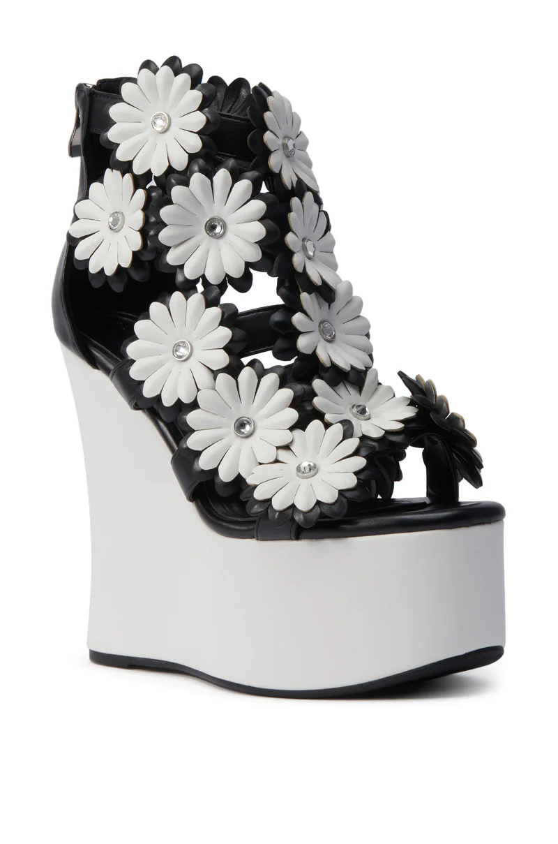 AZALEA WANG FLOWER EMBELLISHED WEDGE SANDAL IN BLACK - Image 4