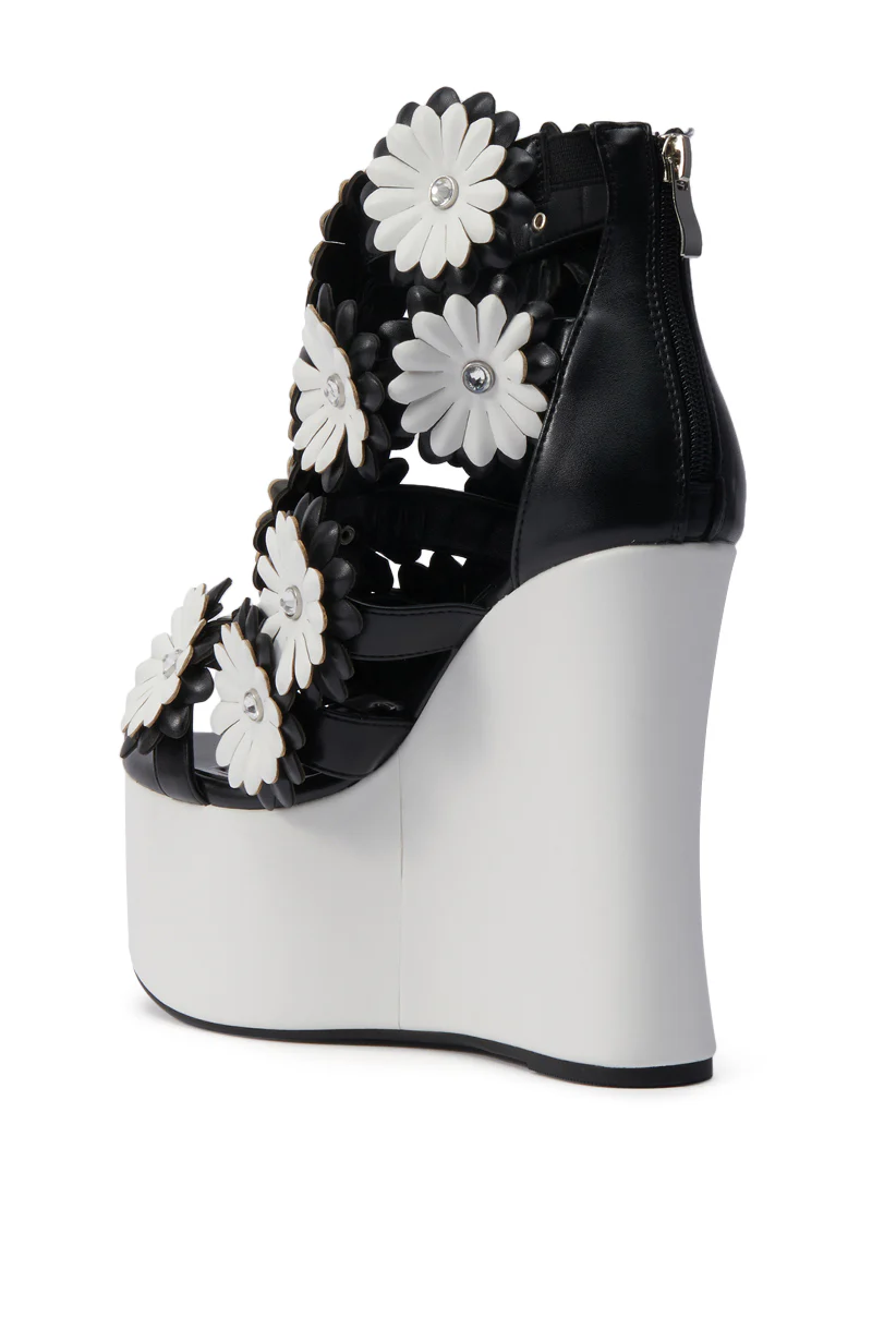 AZALEA WANG FLOWER EMBELLISHED WEDGE SANDAL IN BLACK - Image 5