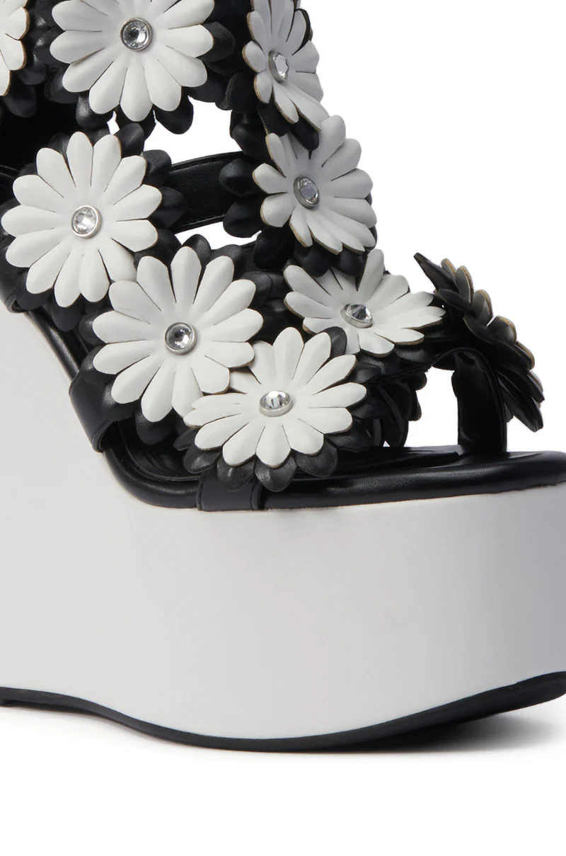 AZALEA WANG FLOWER EMBELLISHED WEDGE SANDAL IN BLACK - Image 6