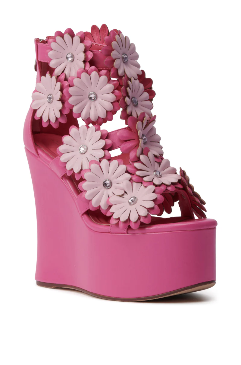 AZALEA WANG FLOWER EMBELLISHED WEDGE SANDAL IN PINK - Image 5