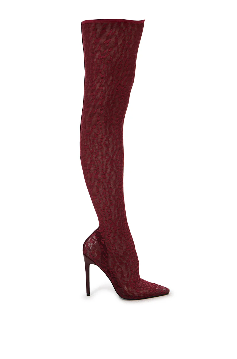 AZALEA WANG FREJYA BURGUNDY LEOPARD LACE THIGH HIGH BOOT - Image 4