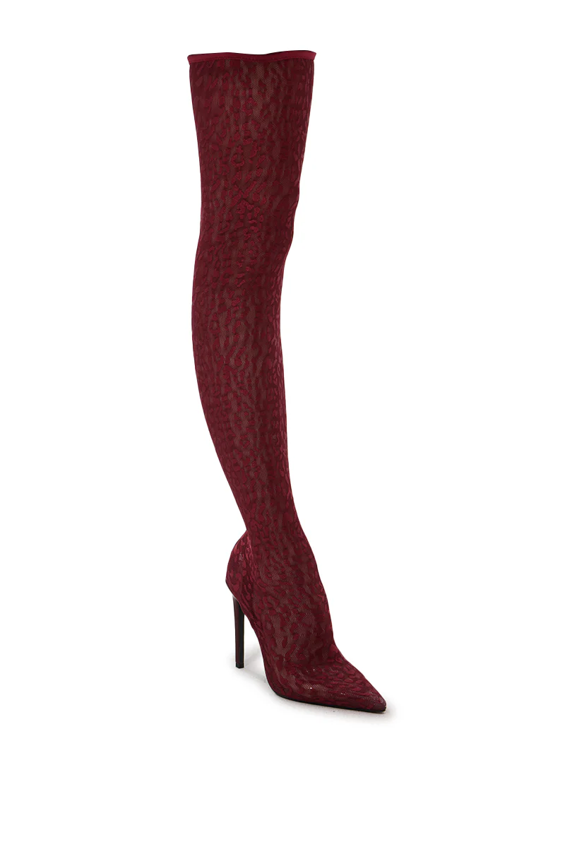 AZALEA WANG FREJYA BURGUNDY LEOPARD LACE THIGH HIGH BOOT - Image 5