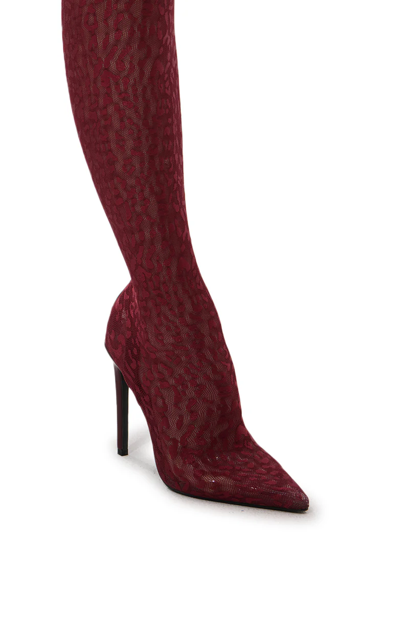 AZALEA WANG FREJYA BURGUNDY LEOPARD LACE THIGH HIGH BOOT - Image 7