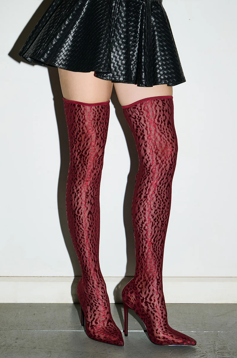 AZALEA WANG FREJYA BURGUNDY LEOPARD LACE THIGH HIGH BOOT - Image 9