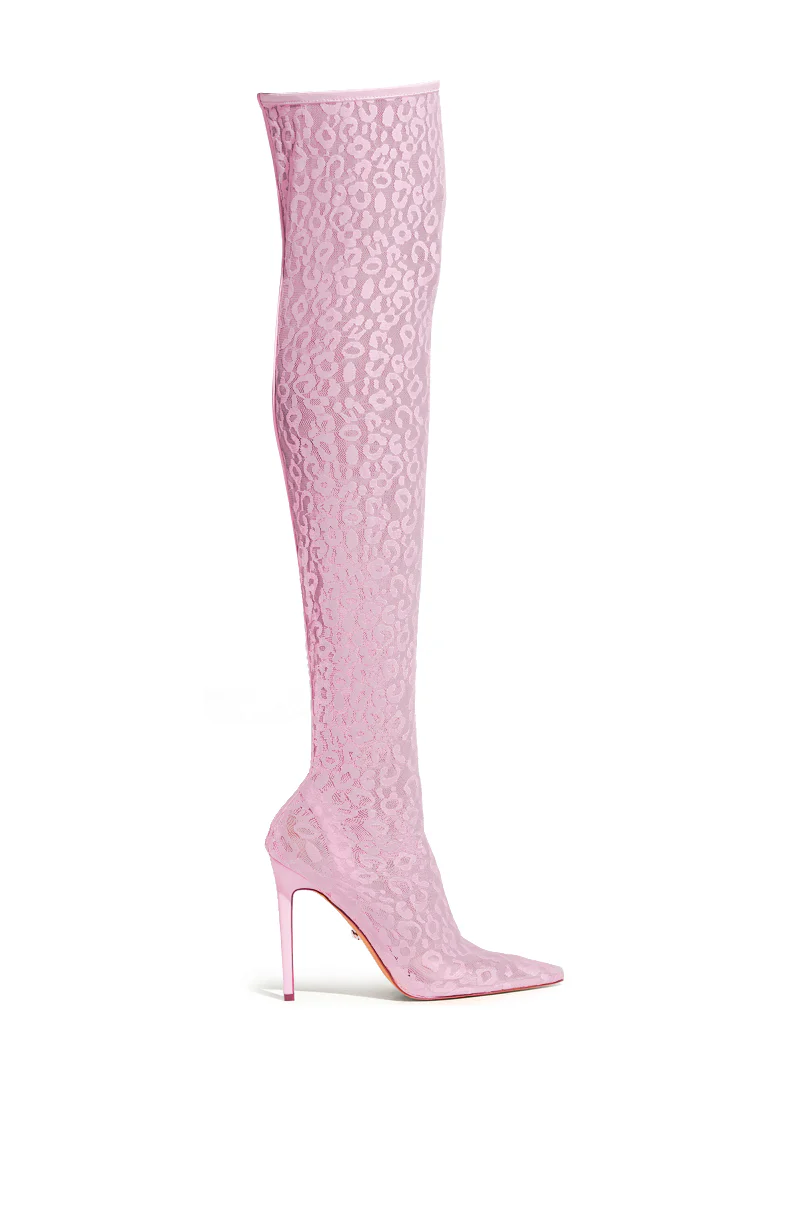 AZALEA WANG FREYJA OVER THE KNEE LACE BOOT IN PINK - Image 4
