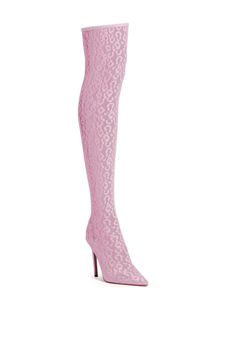 AZALEA WANG FREYJA OVER THE KNEE LACE BOOT IN PINK - Image 5