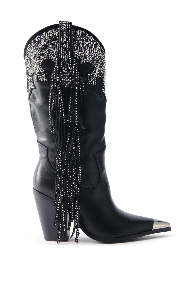 AZALEA WANG FULLER BLACK RHINESTONE EMBELLISHED COWBOY BOOT - Image 6
