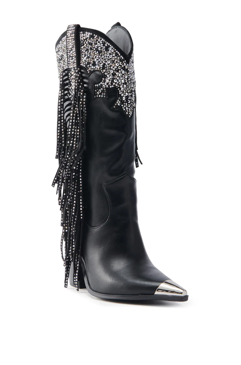 AZALEA WANG FULLER BLACK RHINESTONE EMBELLISHED COWBOY BOOT - Image 7