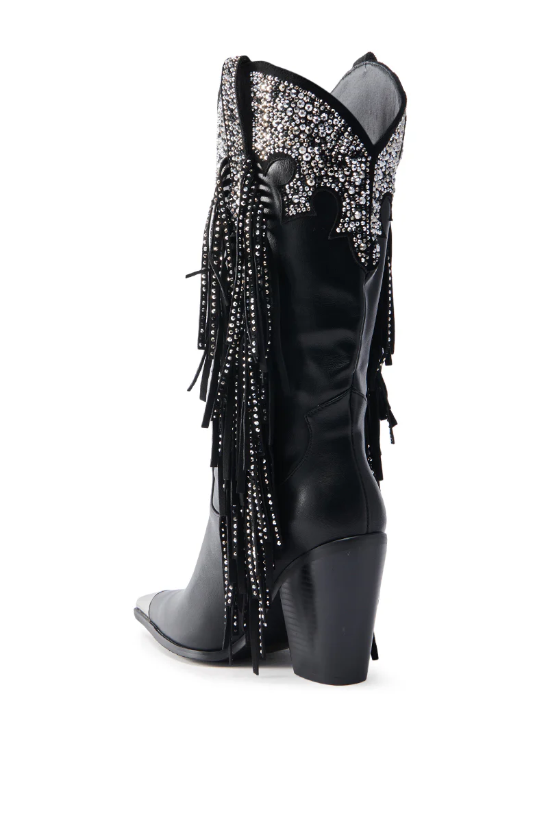 AZALEA WANG FULLER BLACK RHINESTONE EMBELLISHED COWBOY BOOT - Image 8