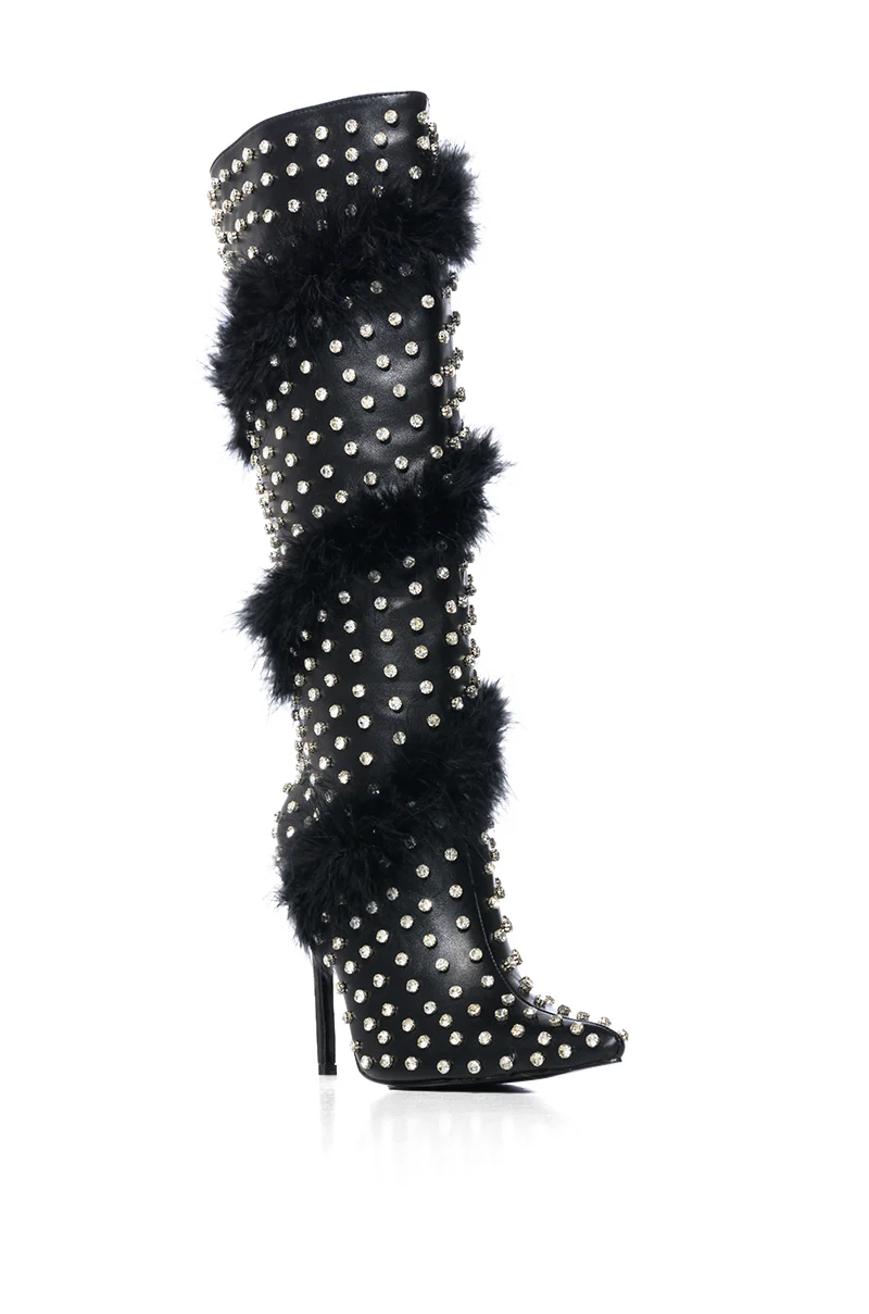 AZALEA WANG GARDENIA FEATHER EMBELLISHED BOOT IN BLACK - Image 10