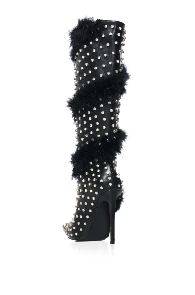 AZALEA WANG GARDENIA FEATHER EMBELLISHED BOOT IN BLACK - Image 11