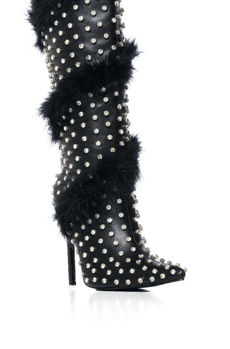 AZALEA WANG GARDENIA FEATHER EMBELLISHED BOOT IN BLACK - Image 12