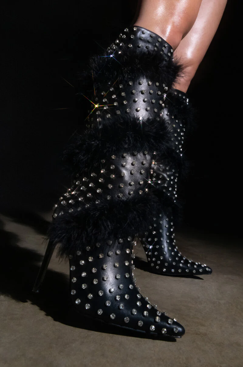 AZALEA WANG GARDENIA FEATHER EMBELLISHED BOOT IN BLACK - Image 13