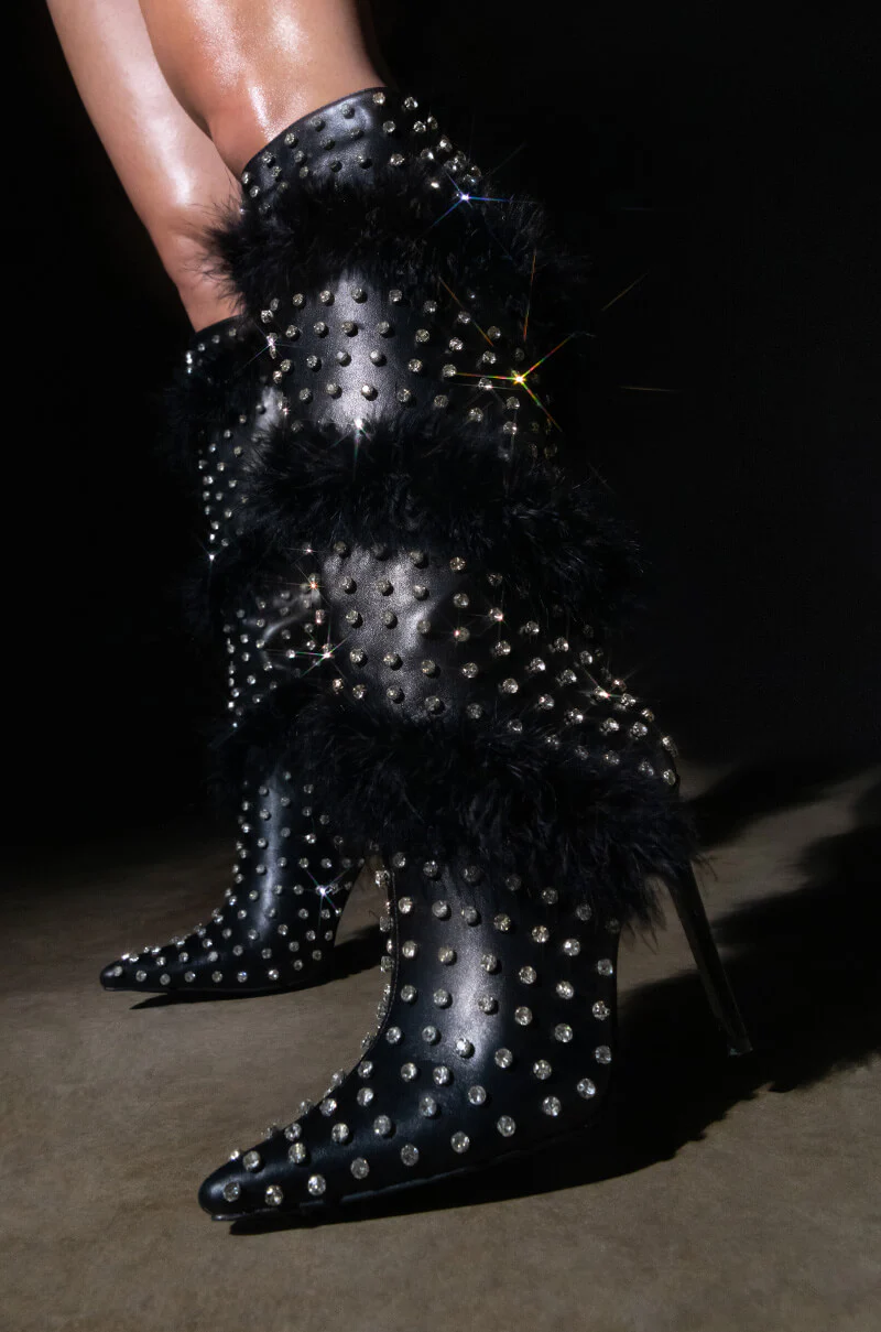 AZALEA WANG GARDENIA FEATHER EMBELLISHED BOOT IN BLACK - Image 14