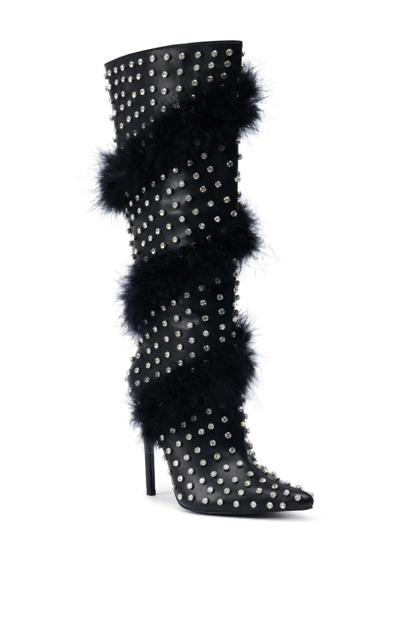 AZALEA WANG GARDENIA FEATHER EMBELLISHED BOOT IN BLACK - Image 4