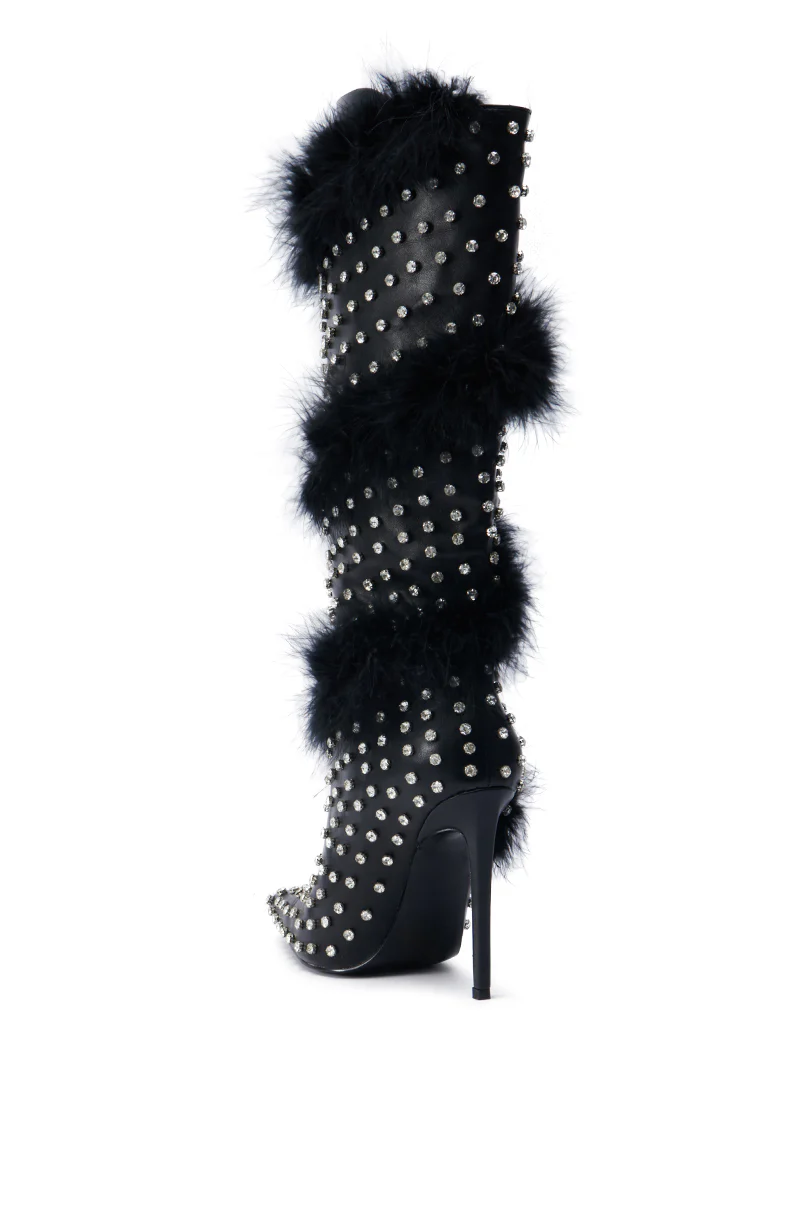 AZALEA WANG GARDENIA FEATHER EMBELLISHED BOOT IN BLACK - Image 5