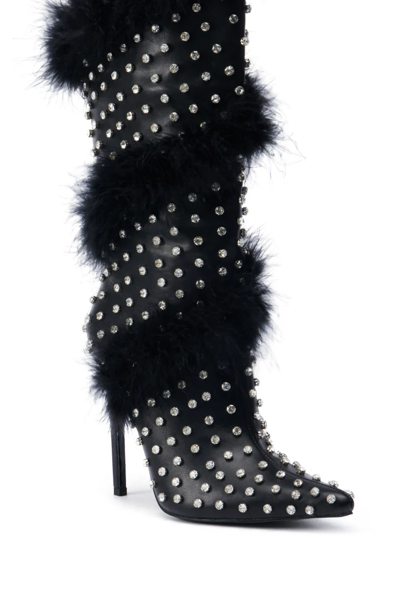 AZALEA WANG GARDENIA FEATHER EMBELLISHED BOOT IN BLACK - Image 6