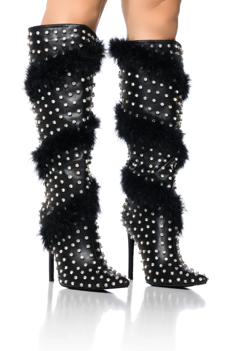 AZALEA WANG GARDENIA FEATHER EMBELLISHED BOOT IN BLACK - Image 8