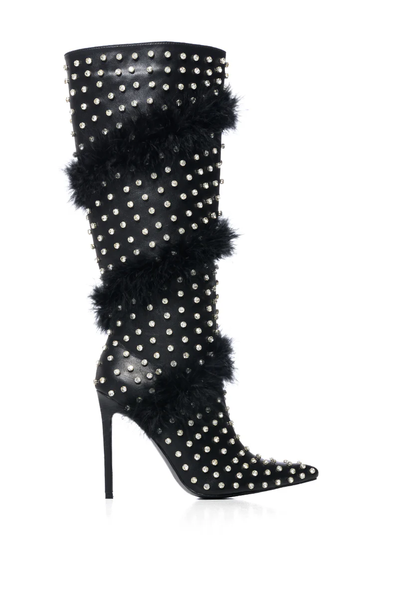 AZALEA WANG GARDENIA FEATHER EMBELLISHED BOOT IN BLACK - Image 9