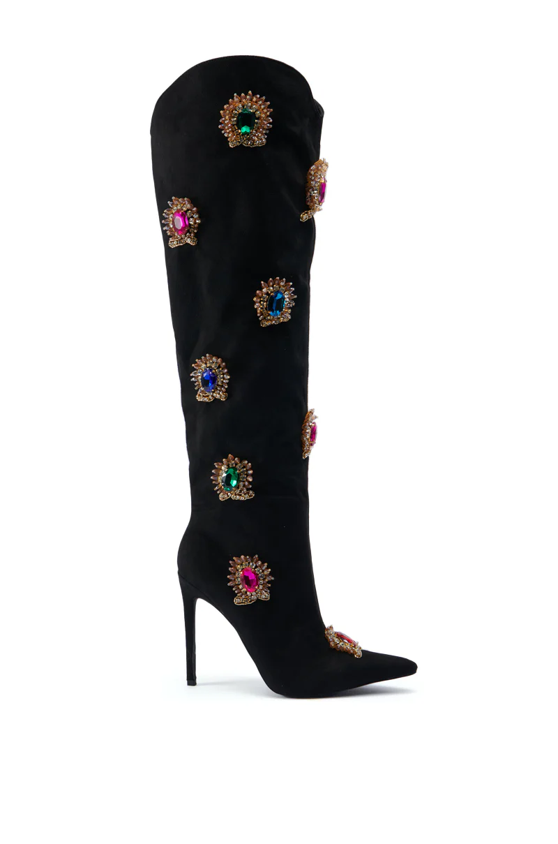 AZALEA WANG GARMINA SUEDE EMBELLISHED BOOT IN BLACK - Image 2