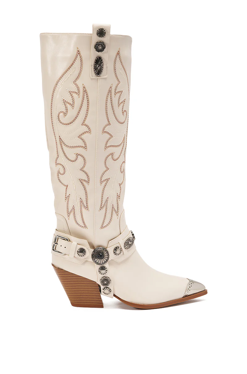 AZALEA WANG GERVASE BONE PU SILVER HARDWARE WESTERN BOOT - Image 4