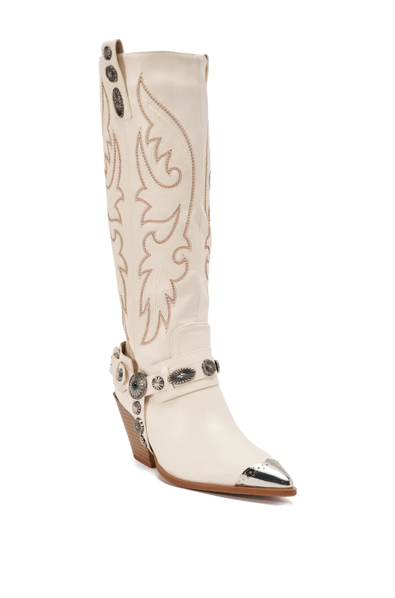 AZALEA WANG GERVASE BONE PU SILVER HARDWARE WESTERN BOOT - Image 5