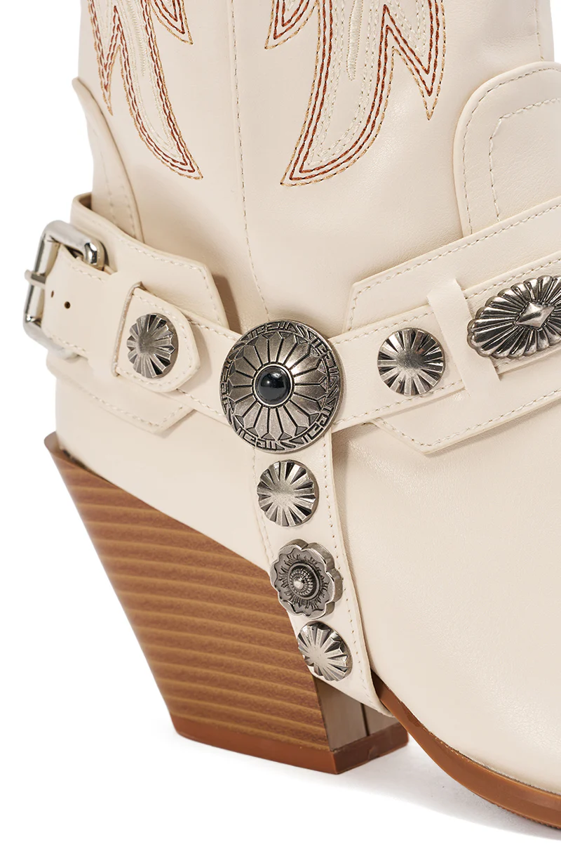 AZALEA WANG GERVASE BONE PU SILVER HARDWARE WESTERN BOOT - Image 7