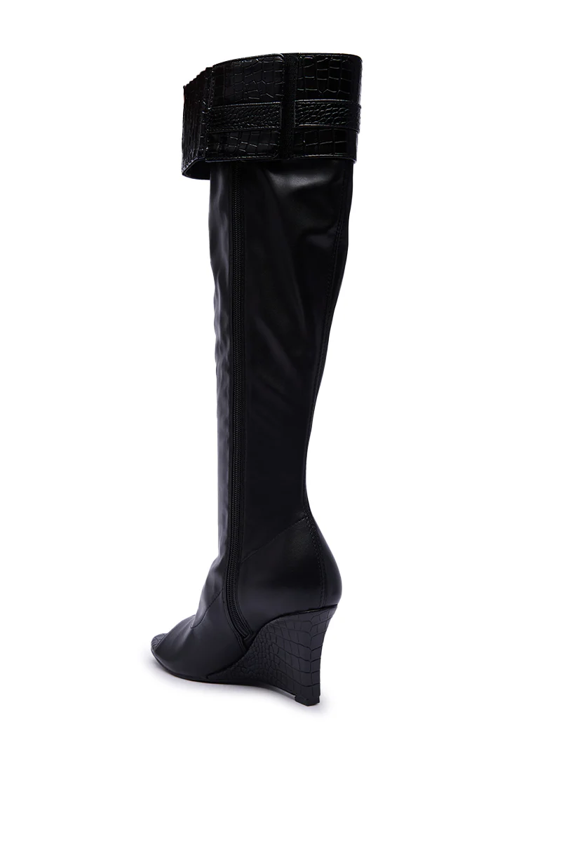 AZALEA WANG GLENNA BLACK STRETCH PU WEDGE BOOT - Image 7