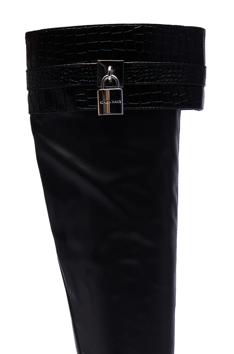 AZALEA WANG GLENNA BLACK STRETCH PU WEDGE BOOT - Image 8