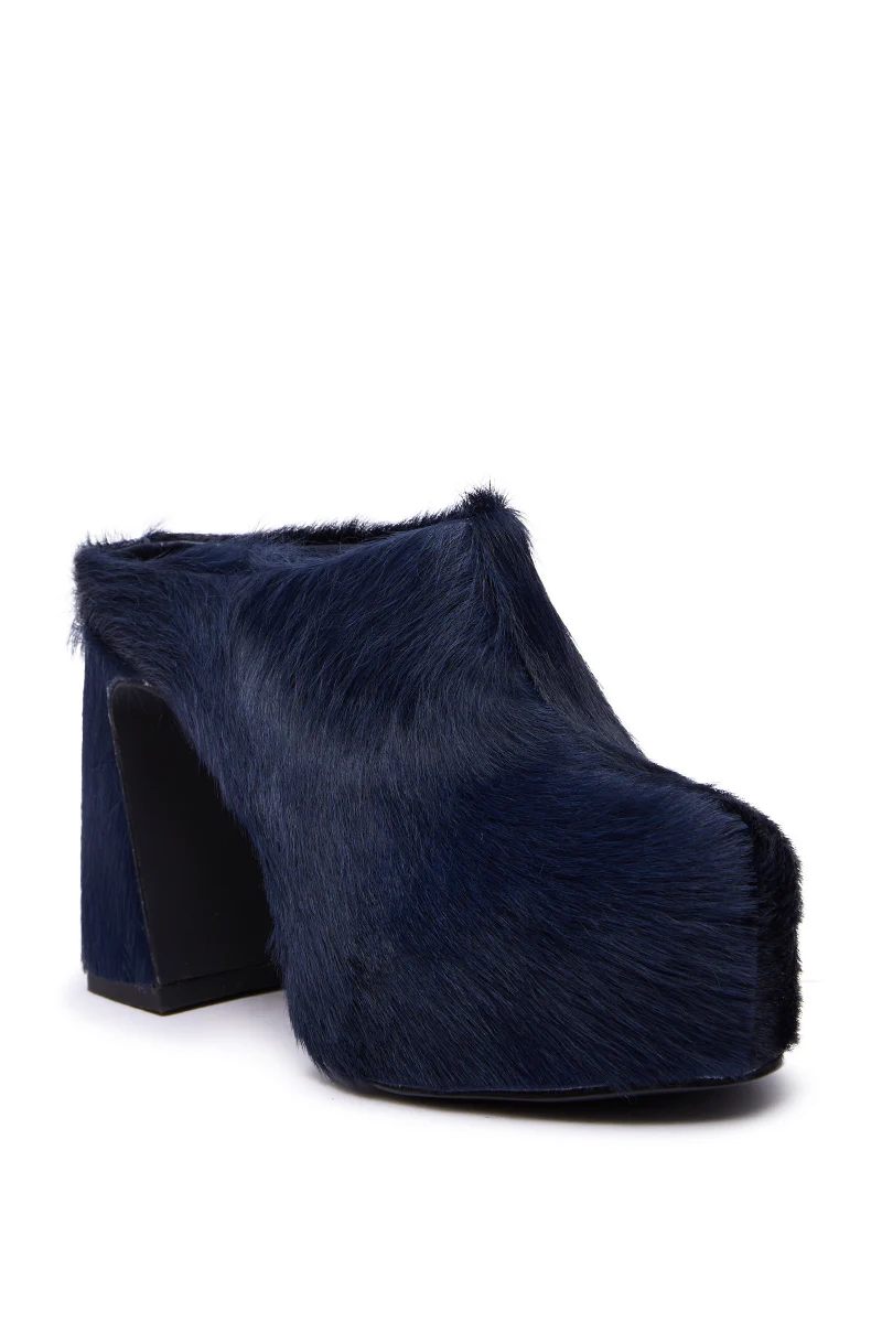 AZALEA WANG GOLDING NAVY PONY HAIR CHUNKY PUMP - Image 6