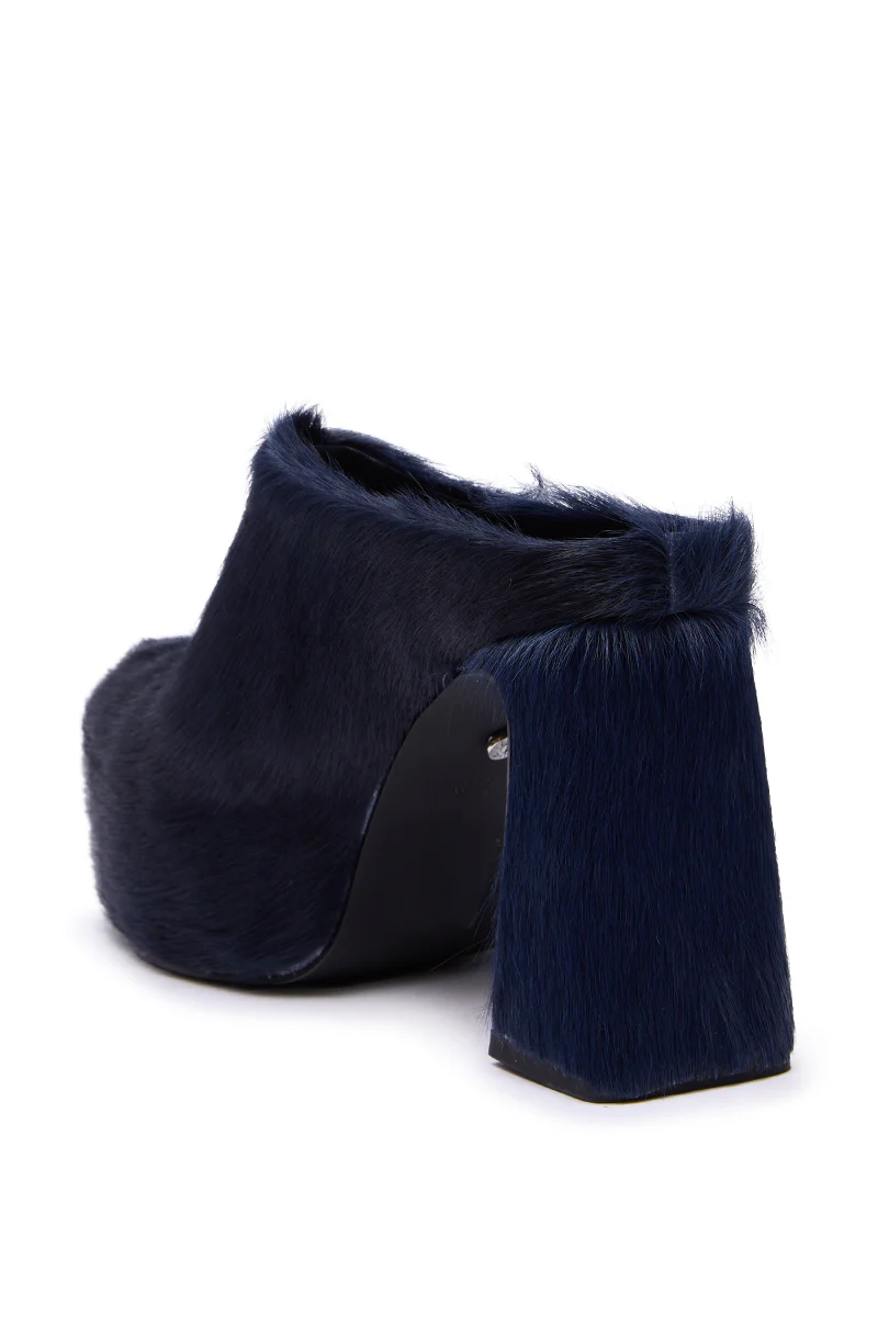 AZALEA WANG GOLDING NAVY PONY HAIR CHUNKY PUMP - Image 7