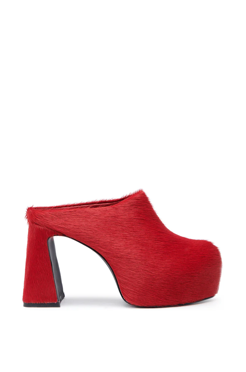 AZALEA WANG GOLDING RED PONY HAIR CLOG PUMP - Image 3