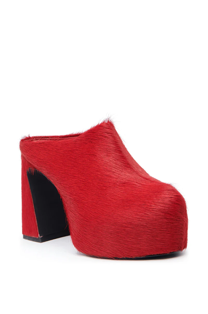 AZALEA WANG GOLDING RED PONY HAIR CLOG PUMP - Image 4