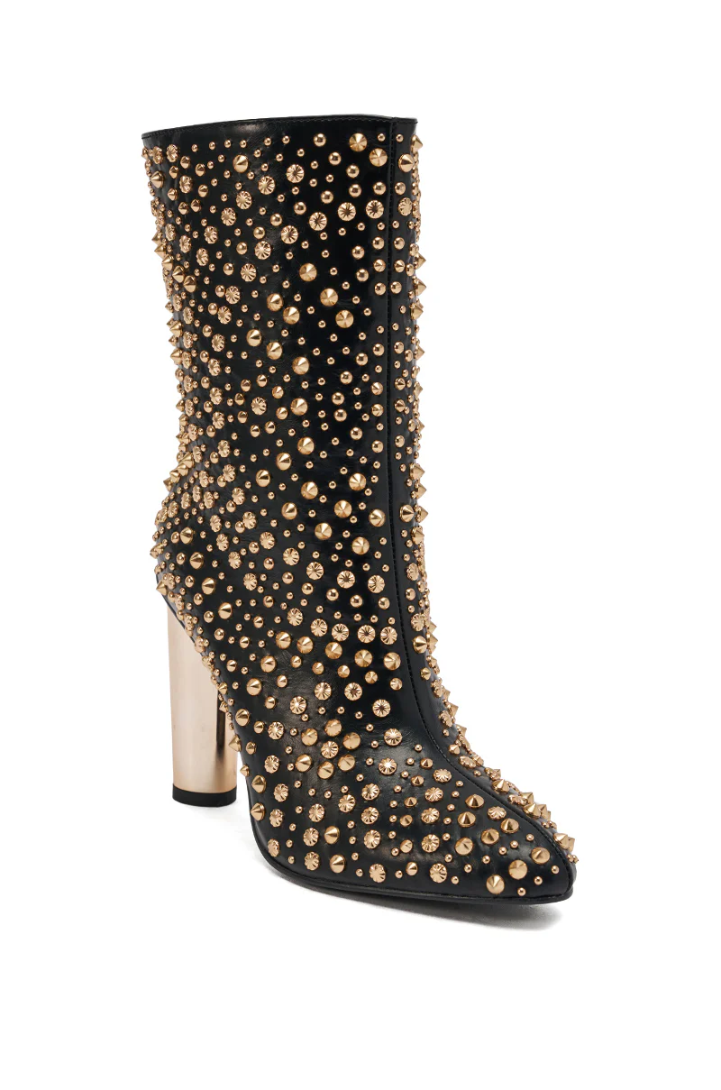 AZALEA WANG GREHGAN BLACK EMBELLISHED CHUNKY HEEL BOOTIE - Image 6