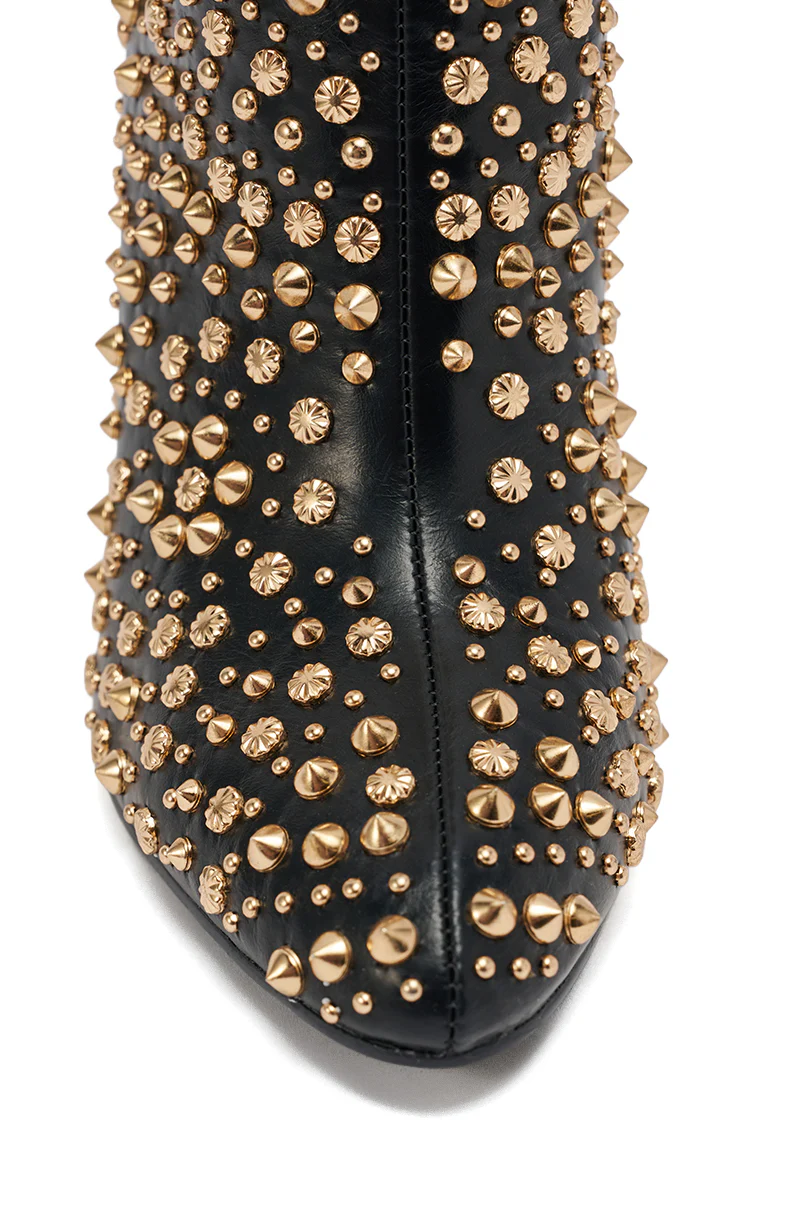 AZALEA WANG GREHGAN BLACK EMBELLISHED CHUNKY HEEL BOOTIE - Image 8