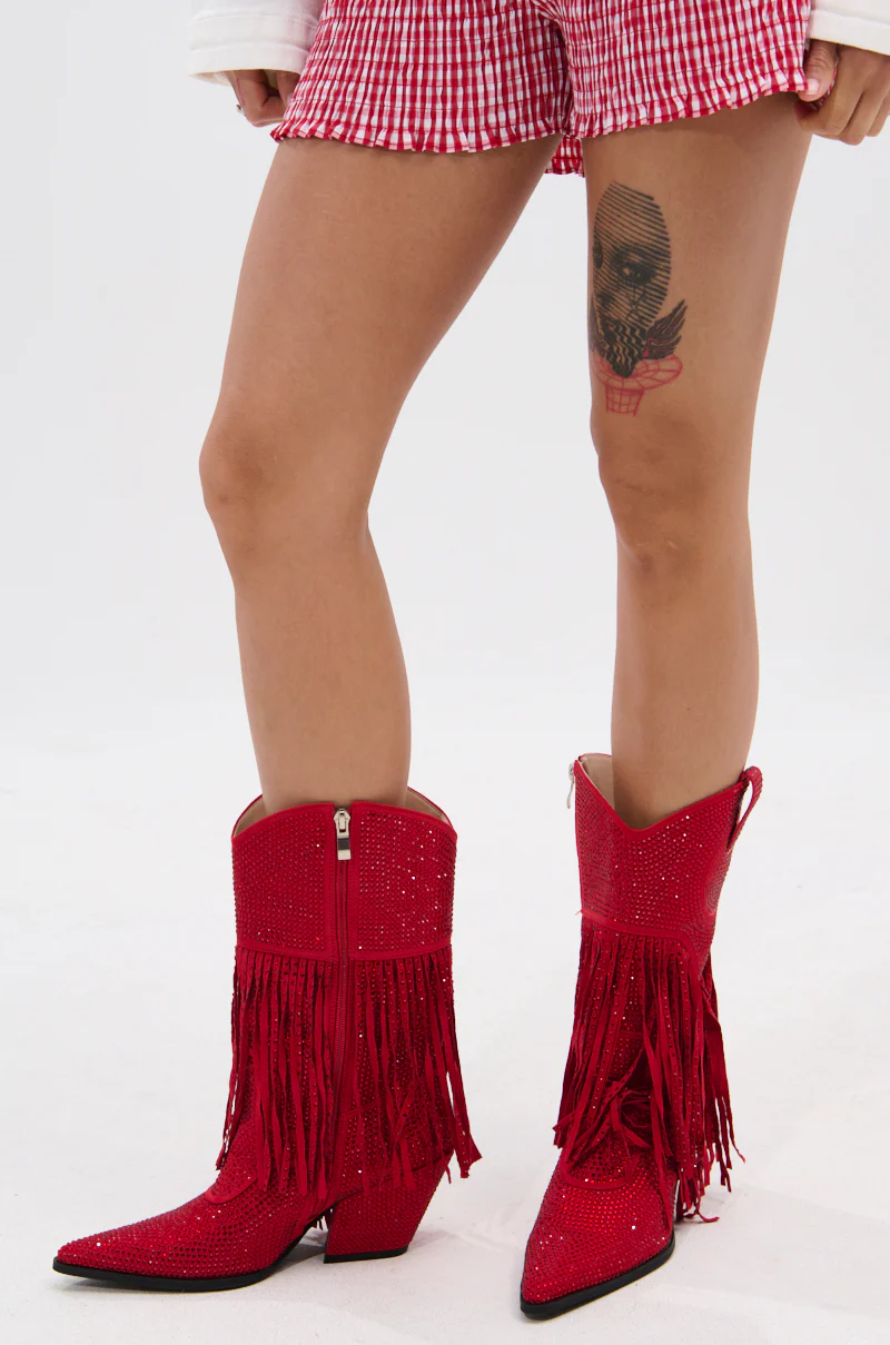 AZALEA WANG GREIA RED RHINESTONE COWBOY BOOTIE - Image 2