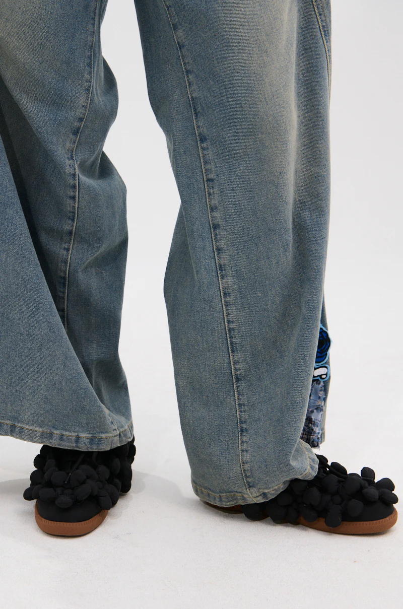 AZALEA WANG GREYI BLACK PUFF FLORAL FLAT SNEAKER - Image 2