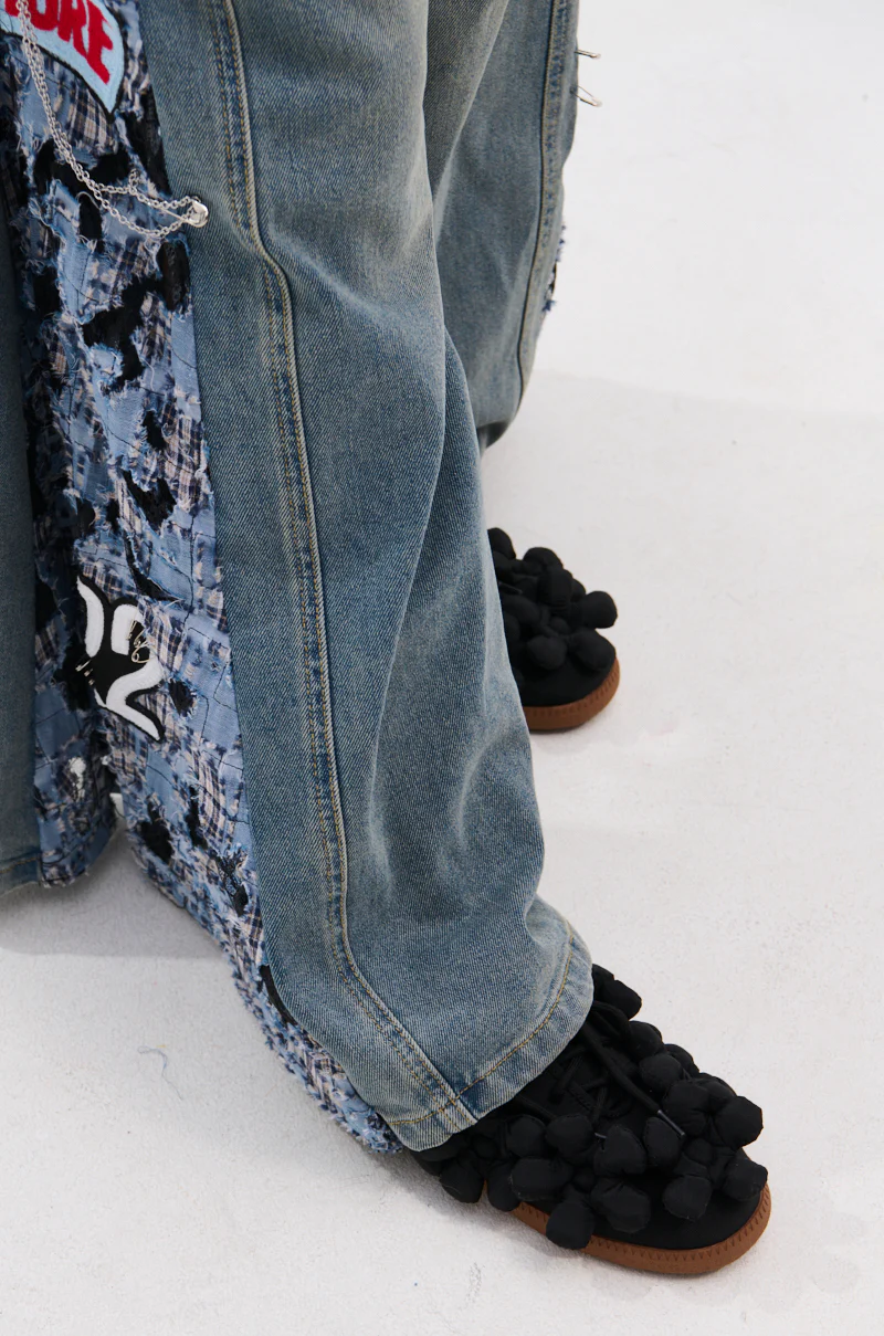AZALEA WANG GREYI BLACK PUFF FLORAL FLAT SNEAKER - Image 3