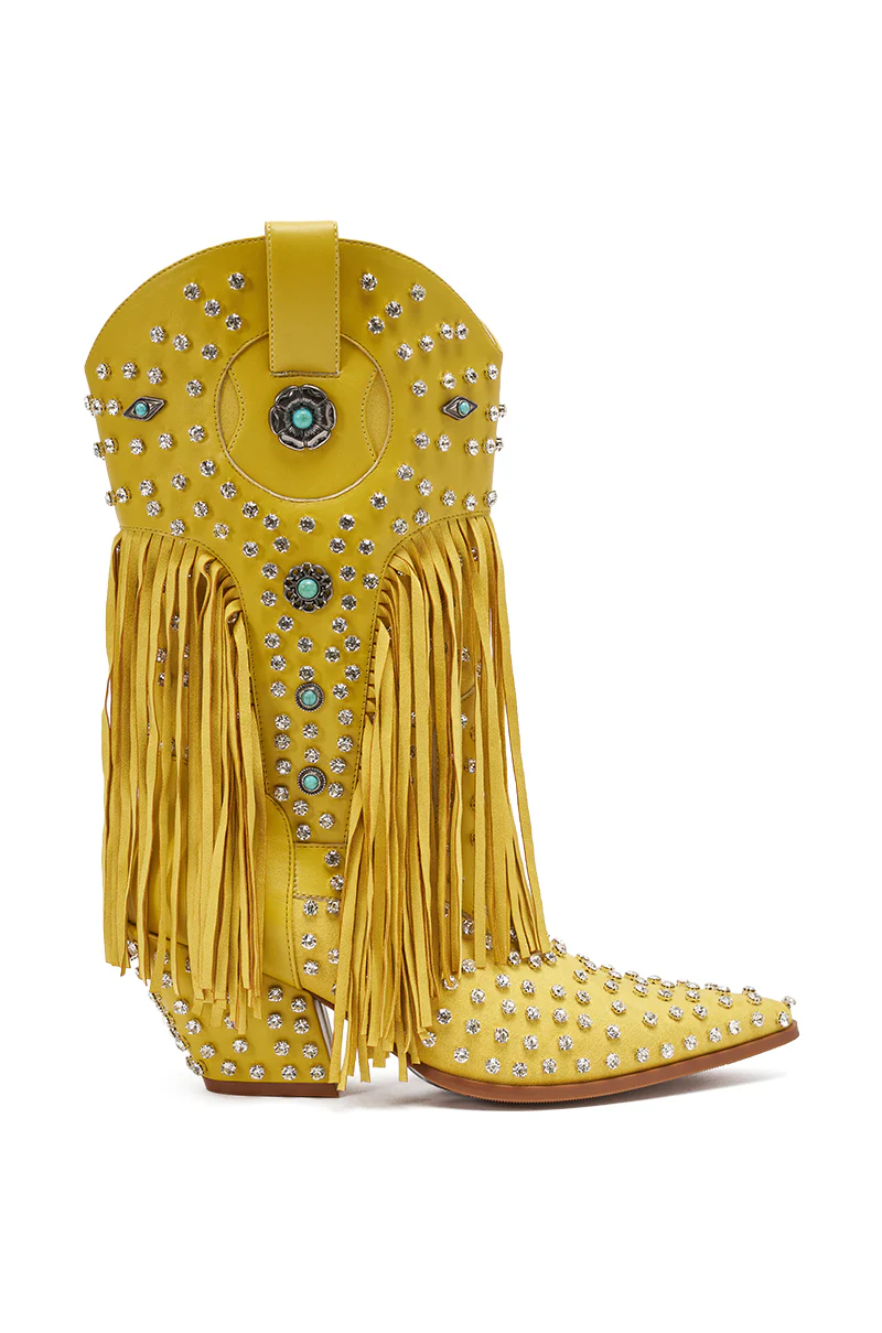 AZALEA WANG GREYSON YELLOW RHINESTONE EMBELLISHED WESTERN BOOTIE - Image 5