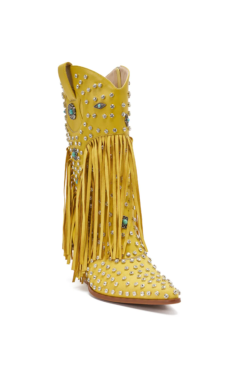 AZALEA WANG GREYSON YELLOW RHINESTONE EMBELLISHED WESTERN BOOTIE - Image 6