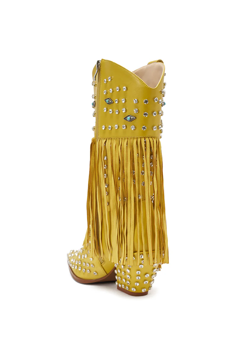 AZALEA WANG GREYSON YELLOW RHINESTONE EMBELLISHED WESTERN BOOTIE - Image 7