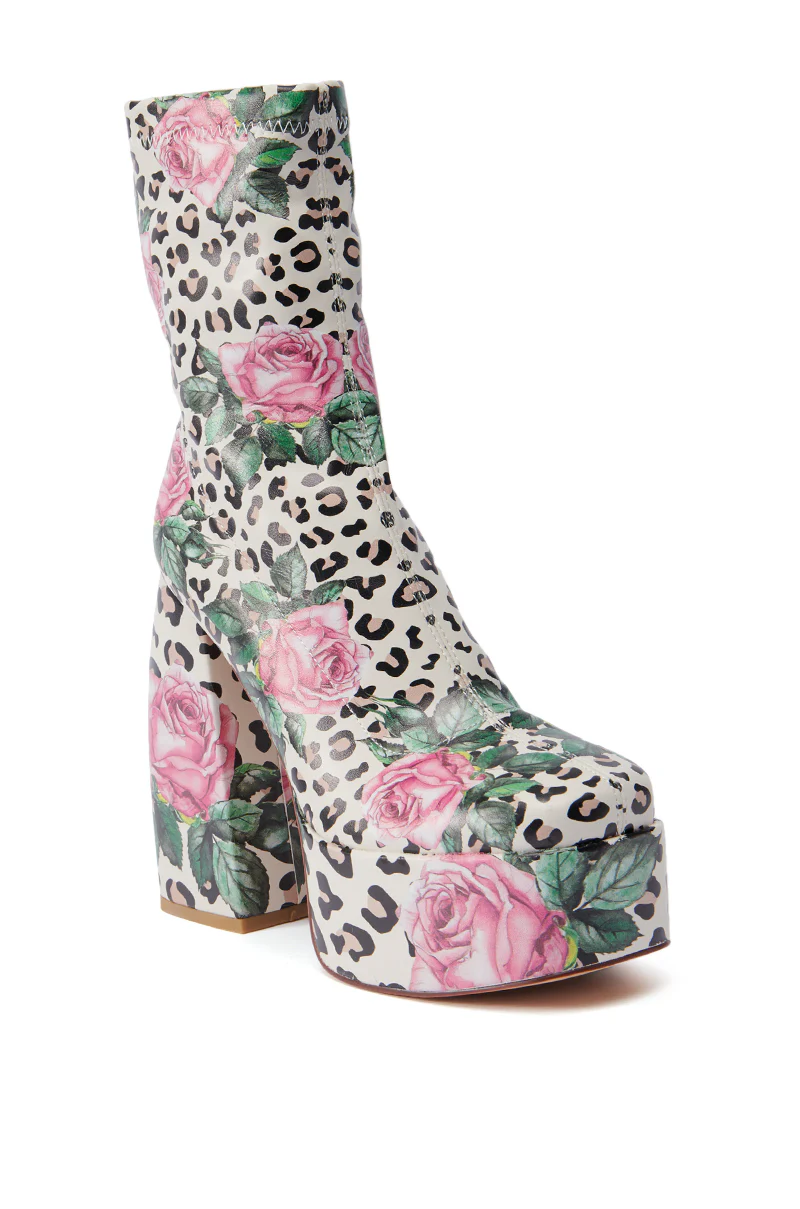 AZALEA WANG HADLEIGH LEOPARD AND FLORAL PLATFORM BOOTIE - Image 4