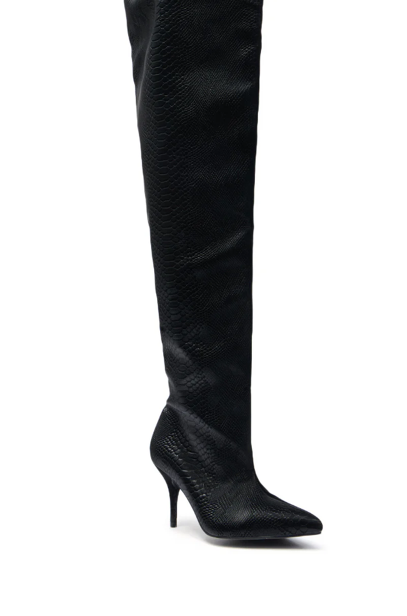 AZALEA WANG HALINA BLACK SNAKE THIGH HIGH BOOT - Image 8