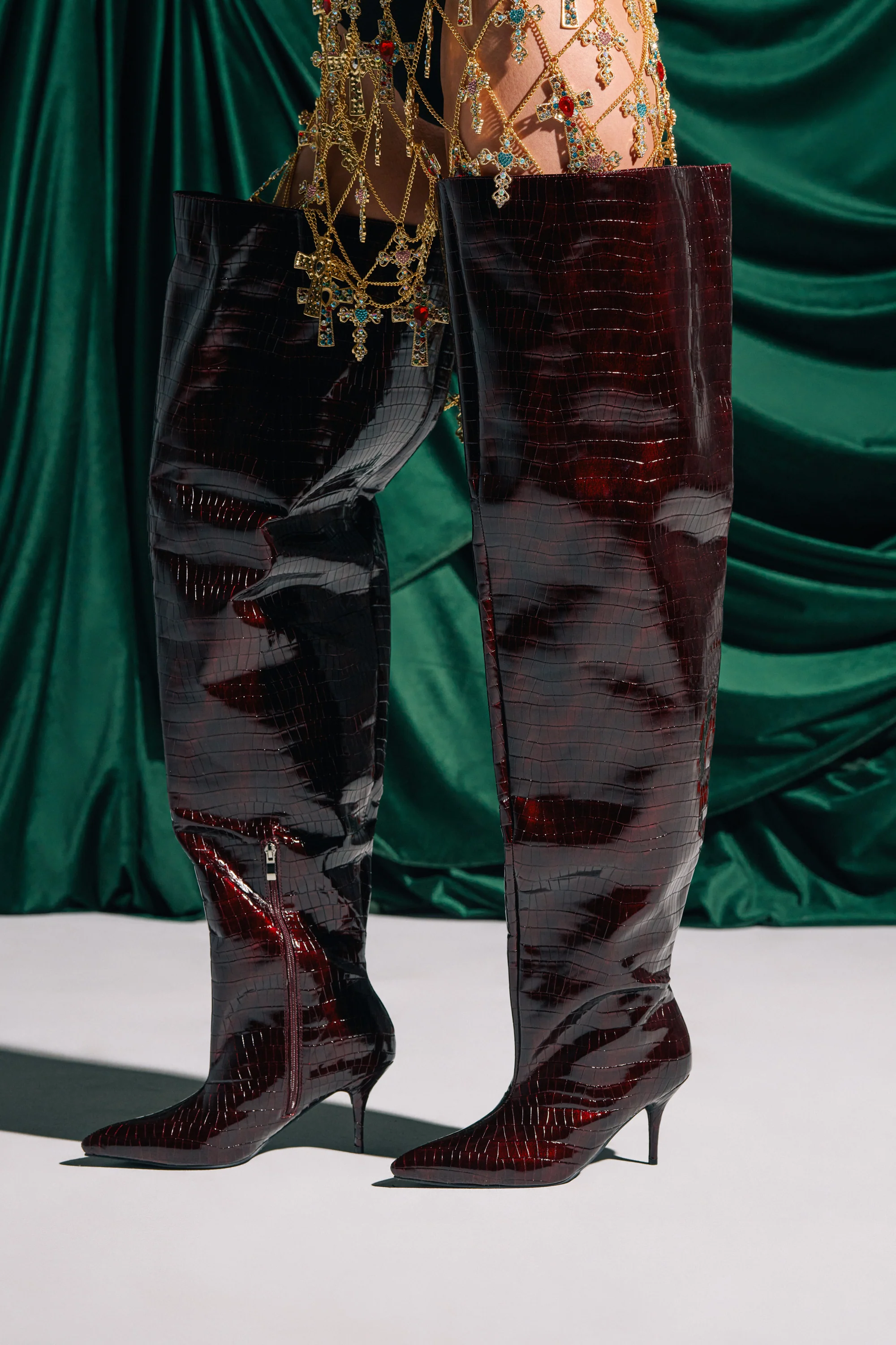 AZALEA WANG HALINA BURGUNDY CROC STILETTO BOOT - Image 2